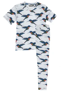 Lounge wear Jersey Pyjama Set, White Hummingbird